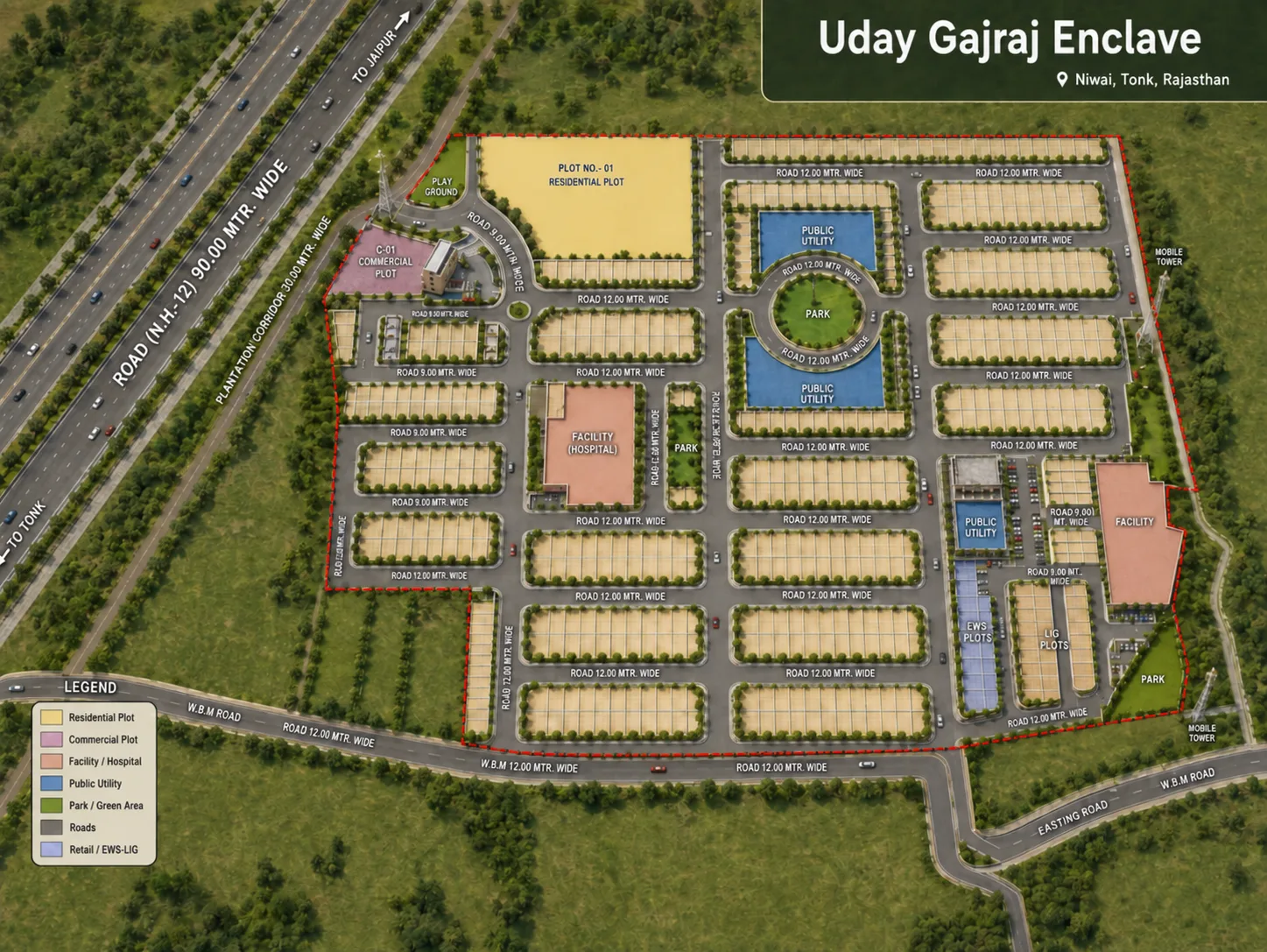 Aerial view of Niwai Township plotted development
